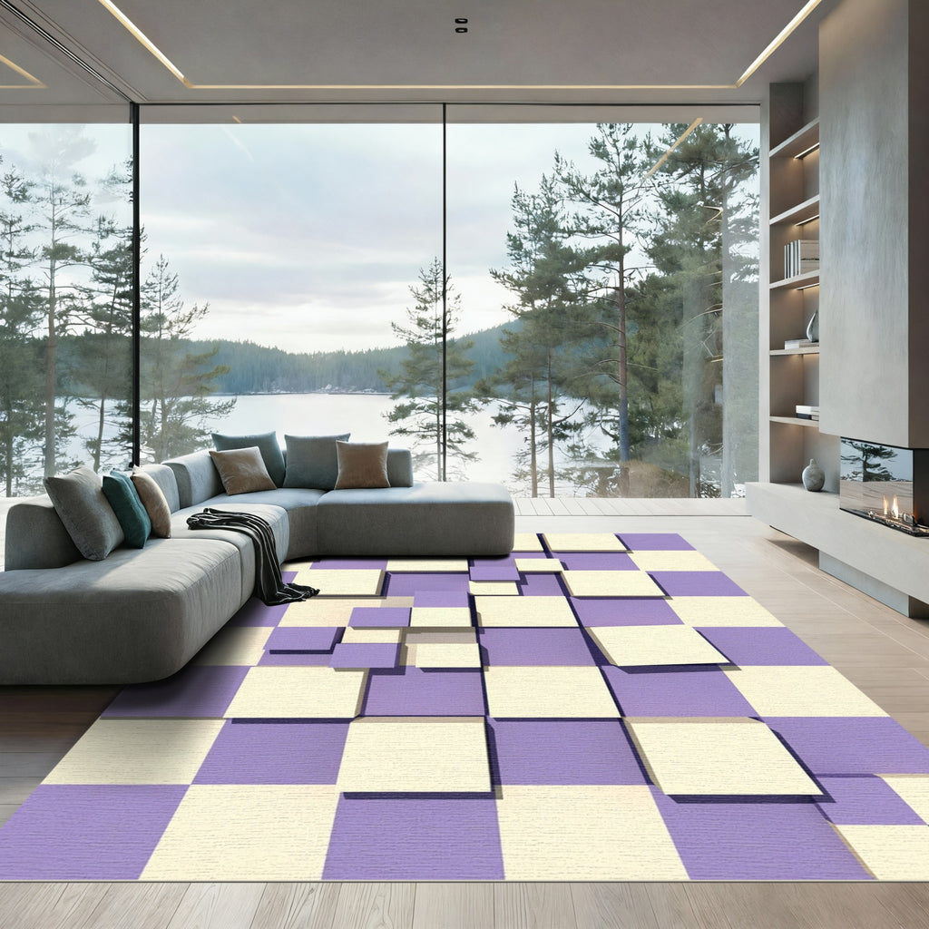 Lilac Cream 3D Cubes Mosaic Rug