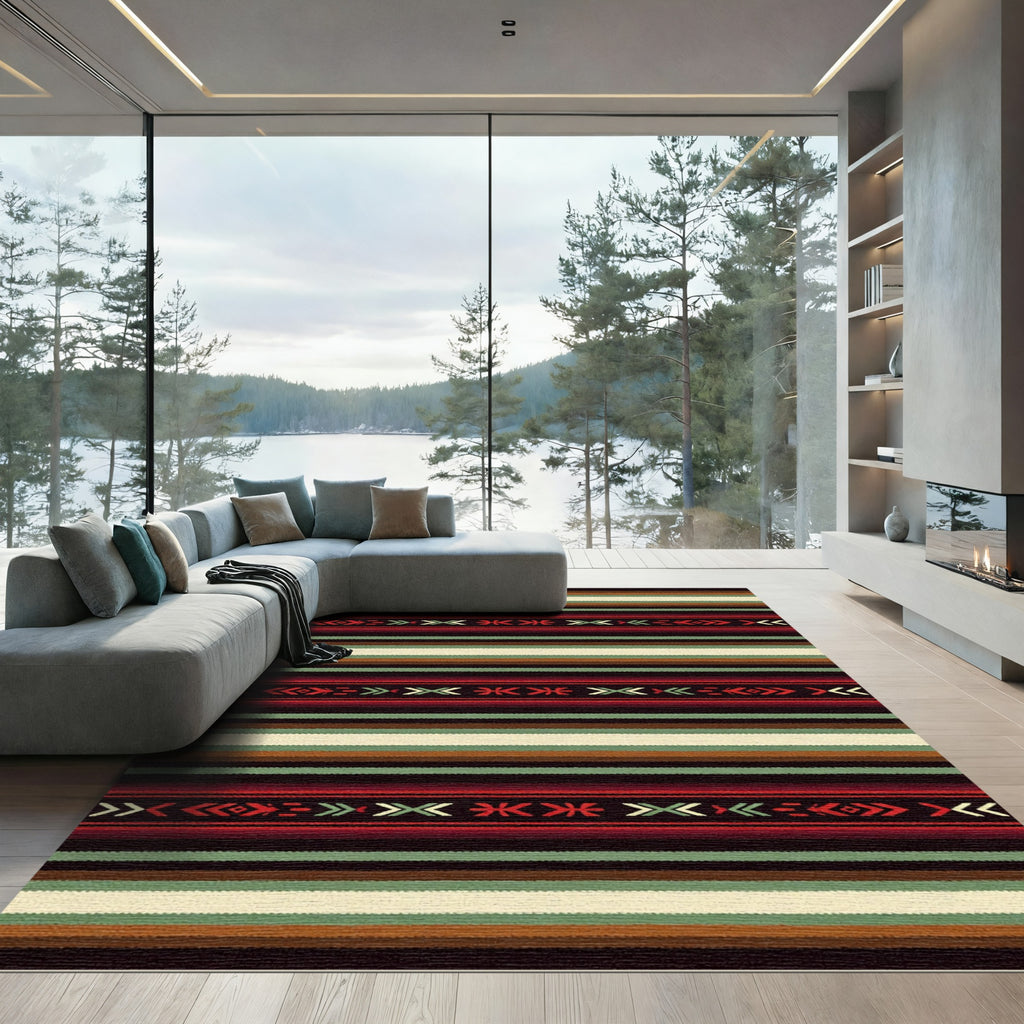 Reddish Earthy Tribal Stripe Rug