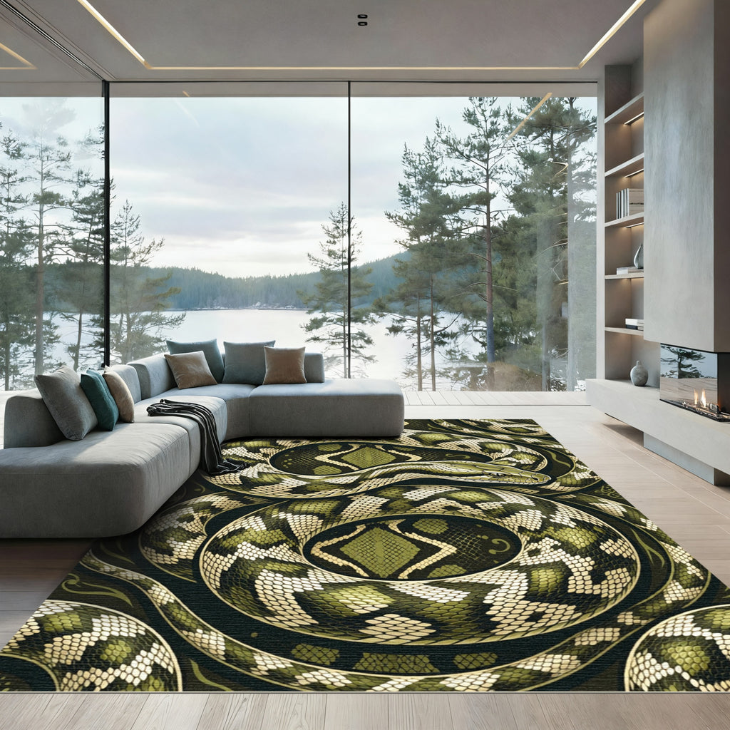 Coiled Green Serpent Scales Reptilian Rug