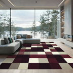 Burgundy Cream Gray Checkered Squares Rug