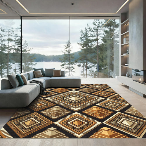 Aztec Sun Pyramid Tribal Diamond Rug
