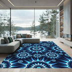 Celestial Blue Geometric Star Burst Rug