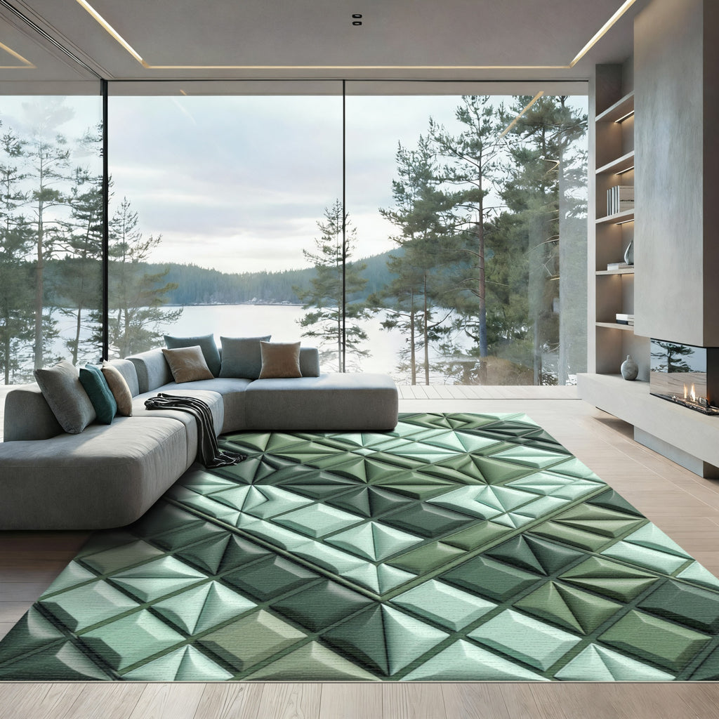 Sage Geometric Quilted Diamond Mosaic Rug