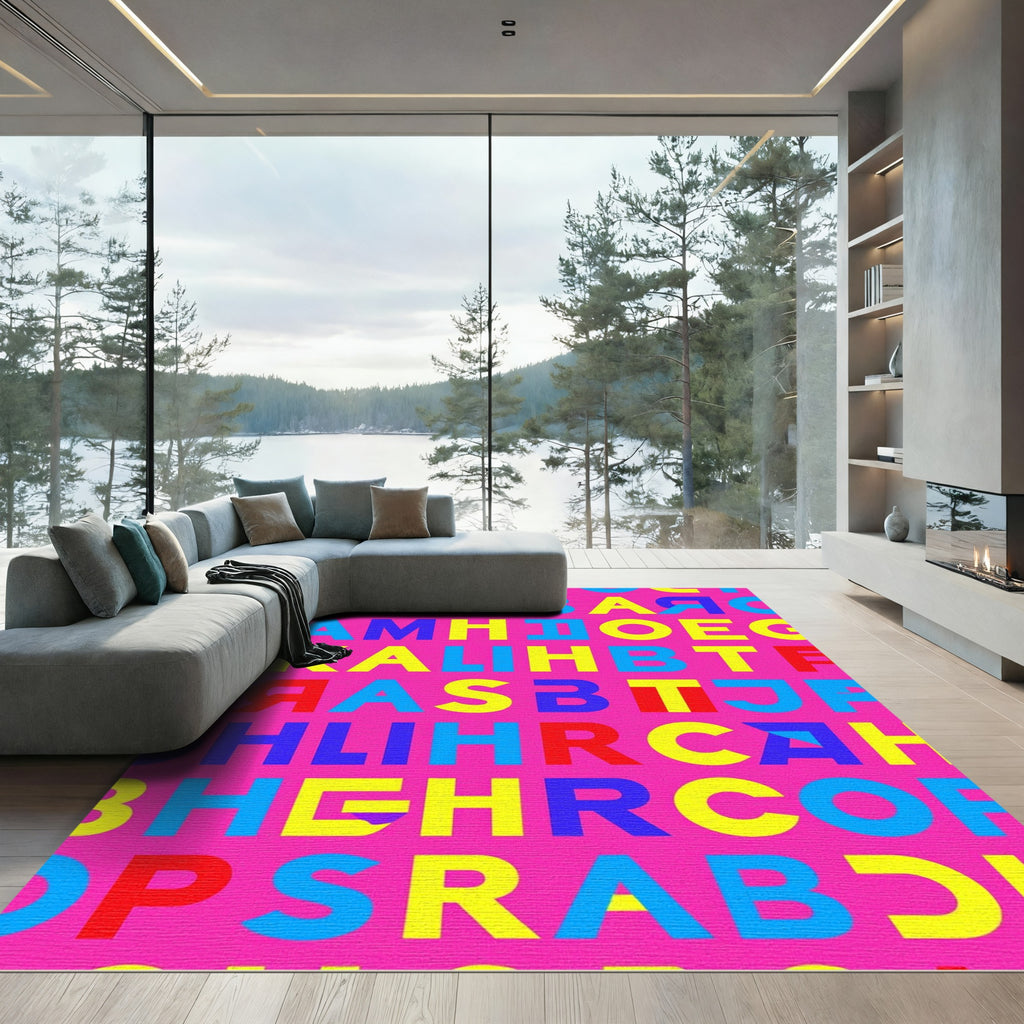 Bold Alphabet Pattern Pink Rug