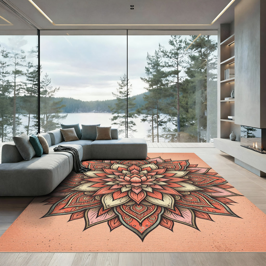 Coral Pink Floral Mandala Radiance Rug