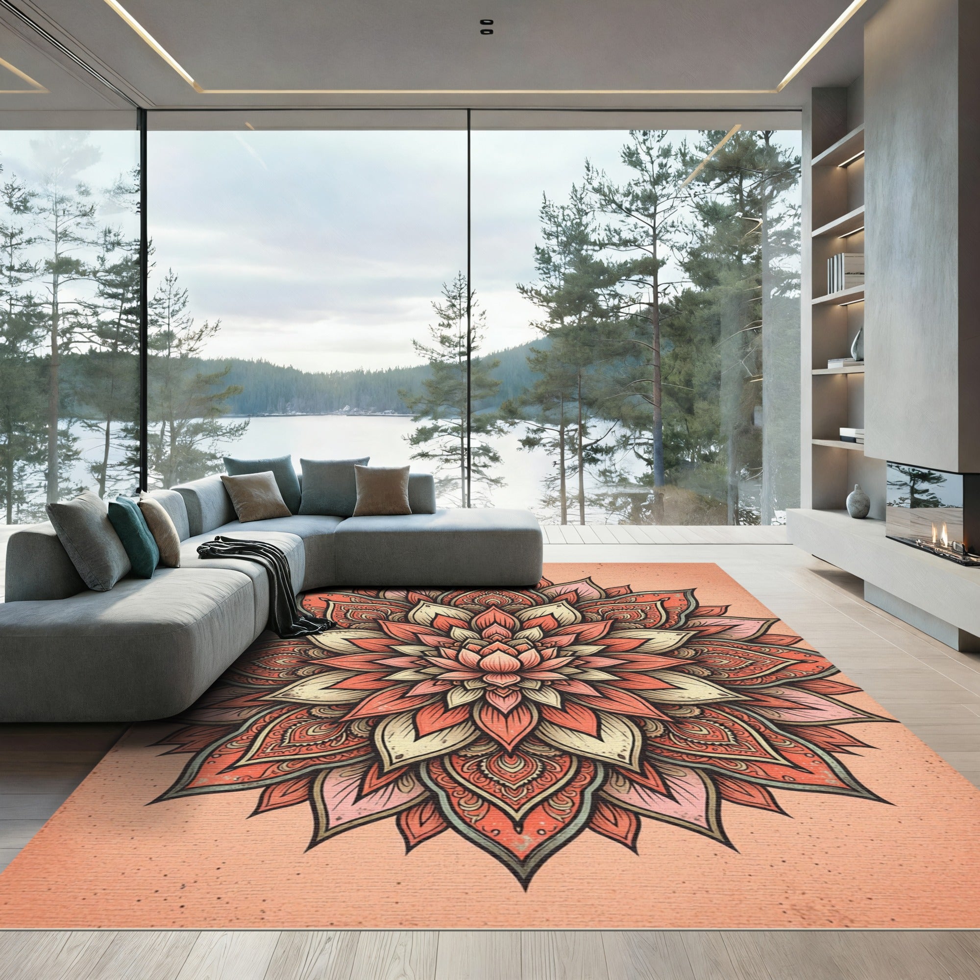 Coral Pink Floral Mandala Radiance Rug