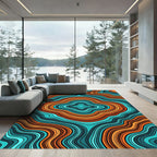Vibrant Teal and Terracotta Abstract Wave Rug