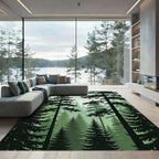 Misty Evergreen Forest Silhouette Woods Rug