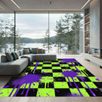 Electric Neon Splatter Checkerboard Art Rug