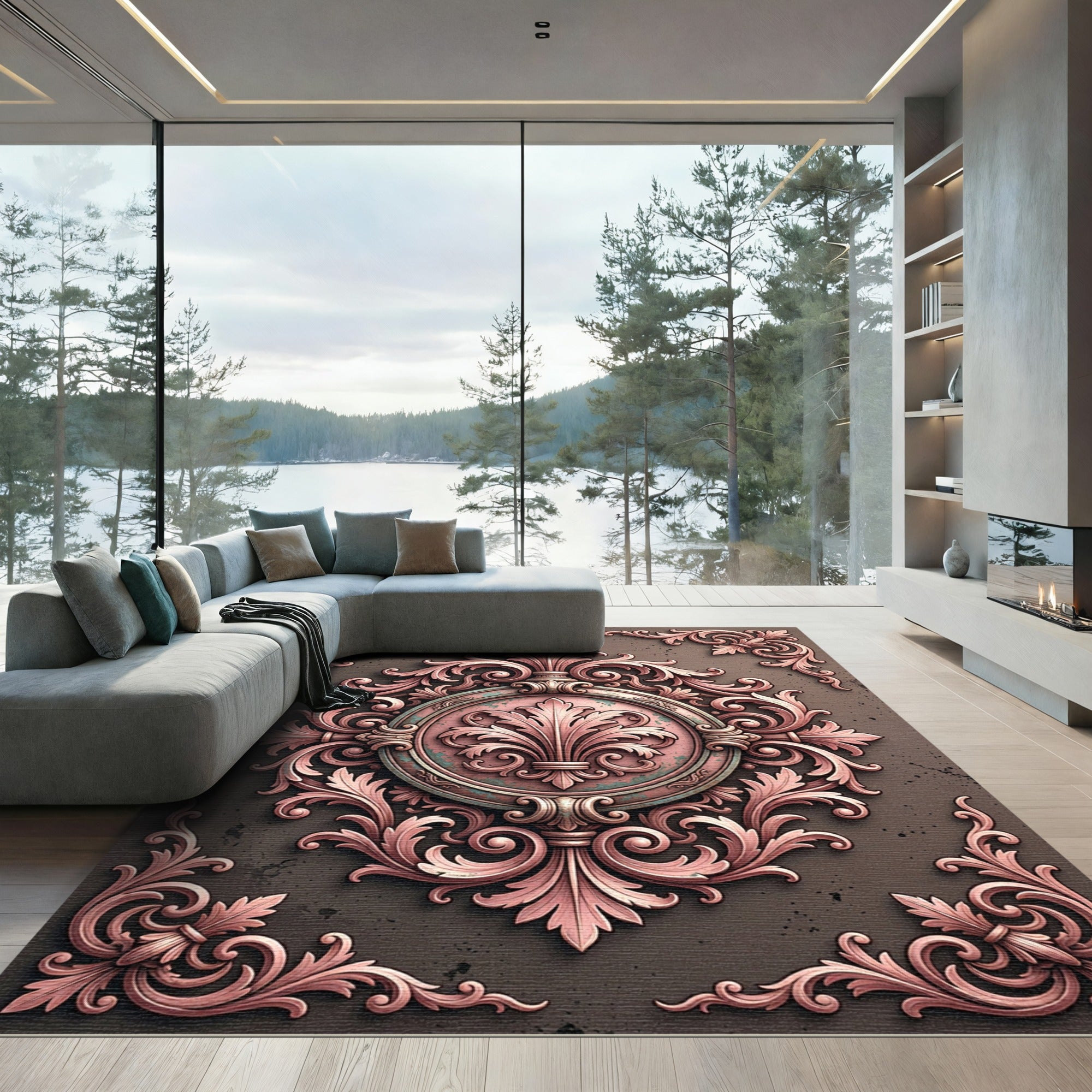 Rose Gold Flourish Medallion Rug
