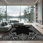 Ornate Silver Floral Medallion Border Rug