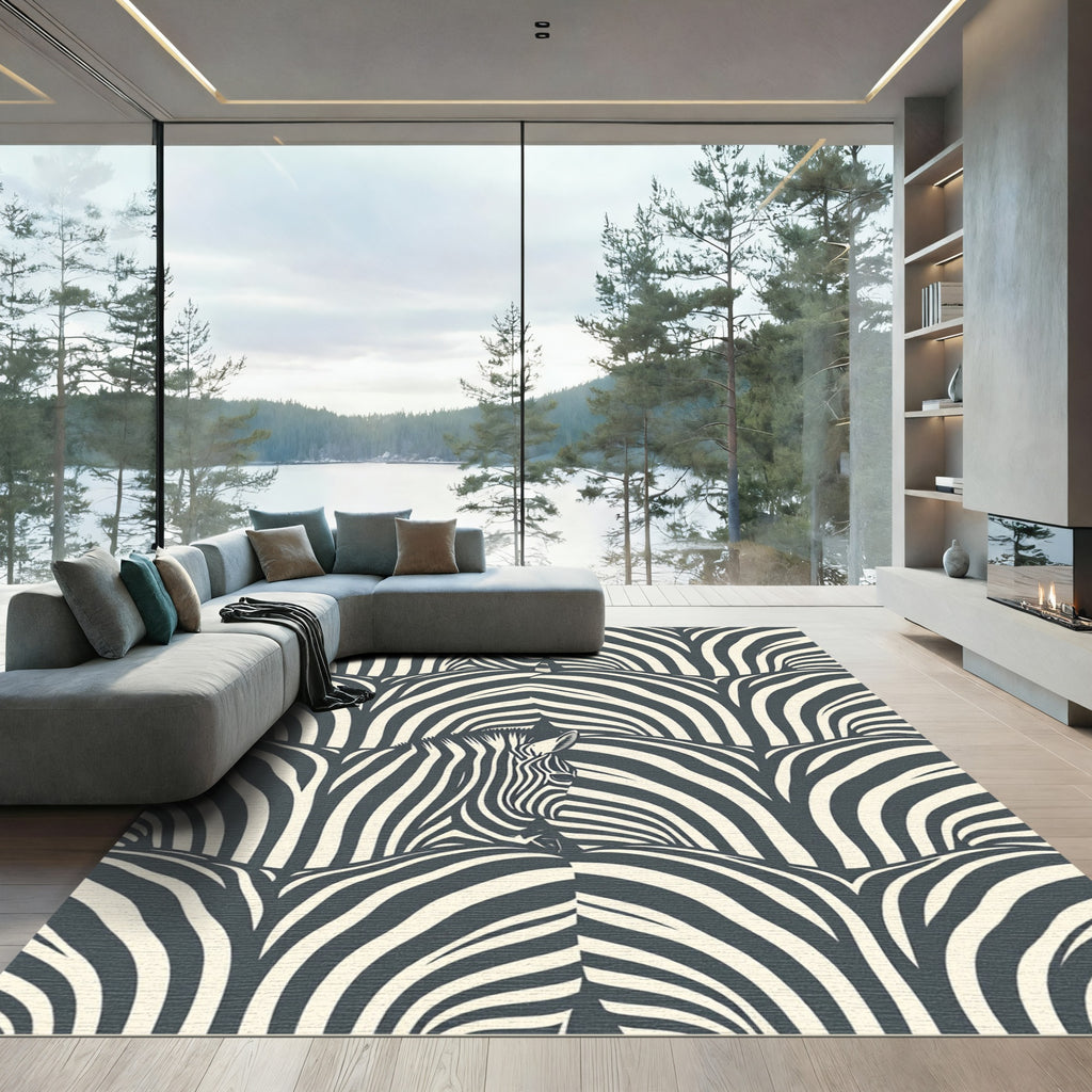 Graphic Monochrome Zebra Stripe Abstract Rug