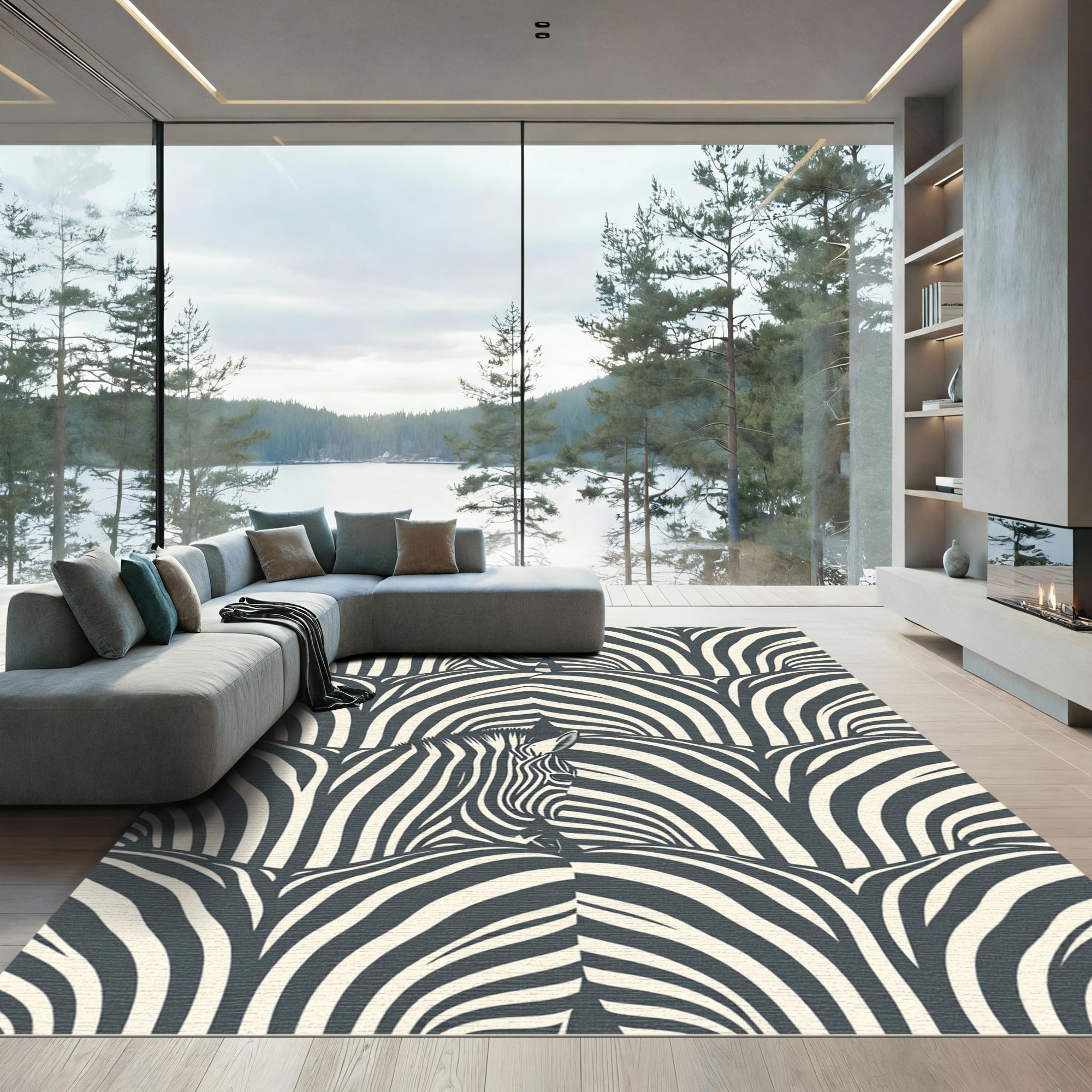 Graphic Monochrome Zebra Stripe Abstract Rug