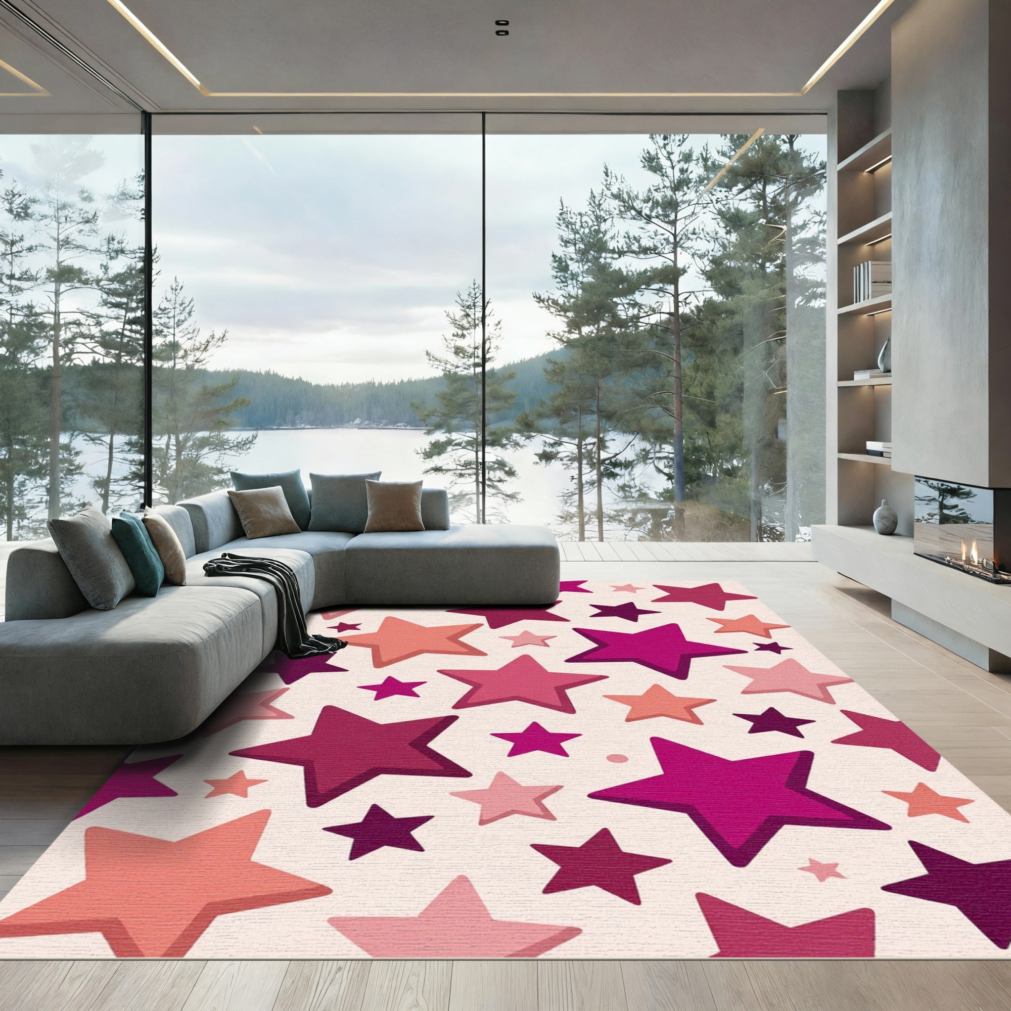 Pink Hues Scattered Starburst Rug