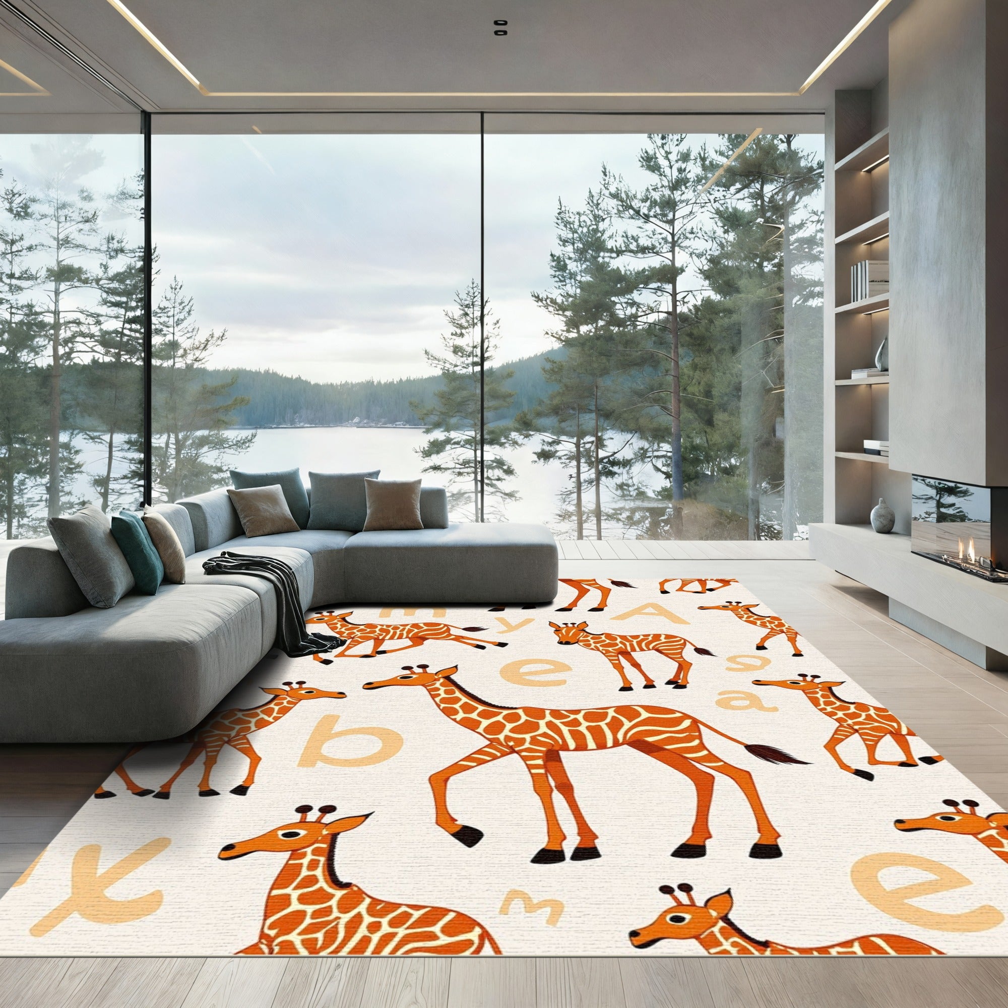 Whimsical Orange Giraffe Alphabet Chase Rug