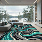 Dynamic Teal Swirl Abstract Rug
