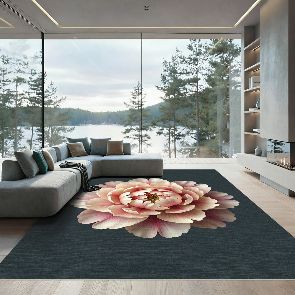 Ornate Pink Peony Blossom Rug