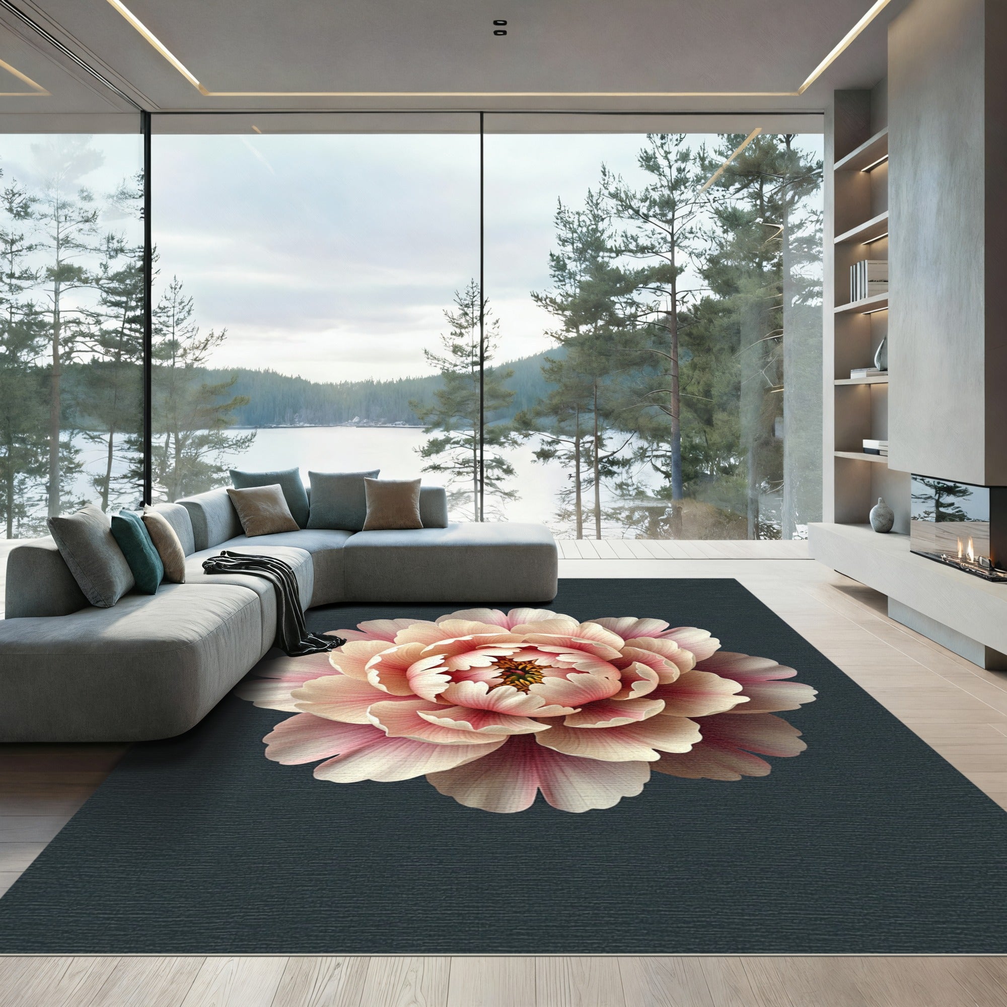 Ornate Pink Peony Blossom Rug