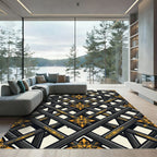 Black Gold Lattice Floral Medallion Rug