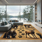 Rustic Wildlife Moose Bear Elk Tracks Rug