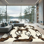 Mid-Century Brown Antelope Graphic Illustration Rug