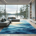 Serene Blue Watercolor Coastal Horizon Rug