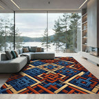 Geometric Indigo and Burnt Orange Weave Rug