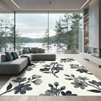 Elegant Monochrome Cherry Blossom Botanical Rug