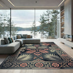 Coral Rose Palm Leaf Damask Square Rug