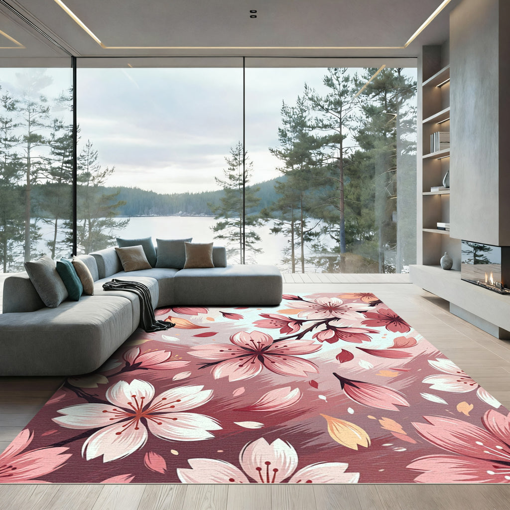 Pink Cherry Blossom Bloom Branches Rug
