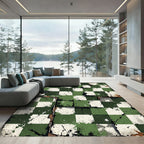 Grungy Green White Checkerboard Splatter Rug