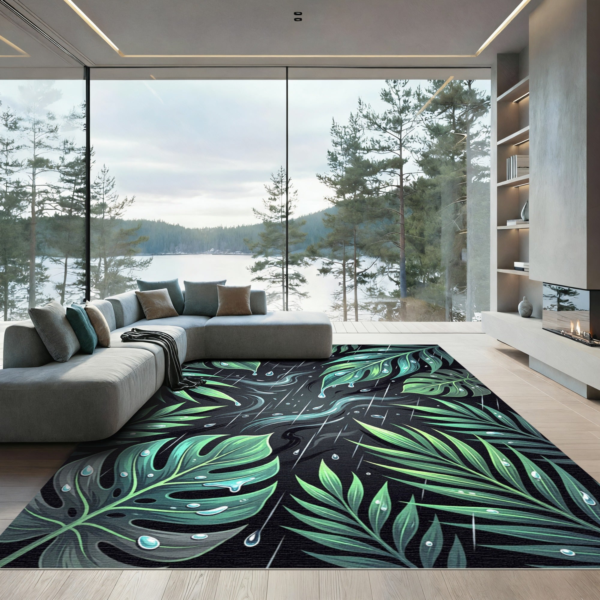 Lush Green Tropical Foliage Rain Rug