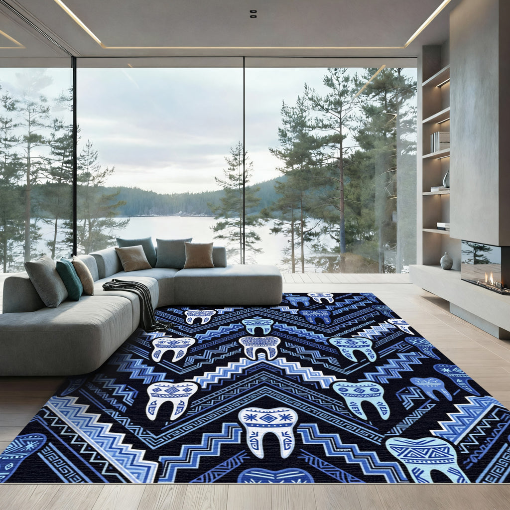 Blue Tooth Tribal Aztec Pattern Rug