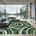 Layered Green Swirl Circular Rug