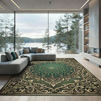 Elegant Emerald Filigree Ornate Medallion Rug