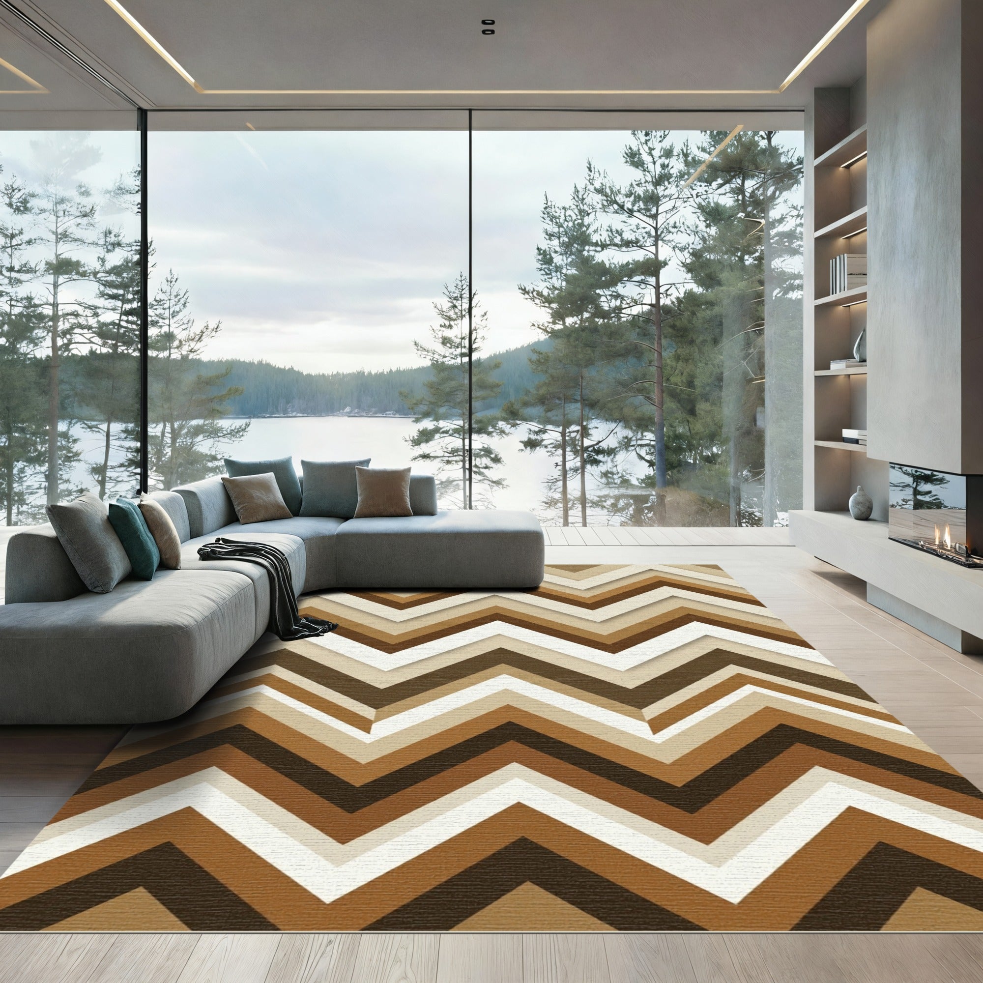Earthy Brown Chevron Geometric Rug