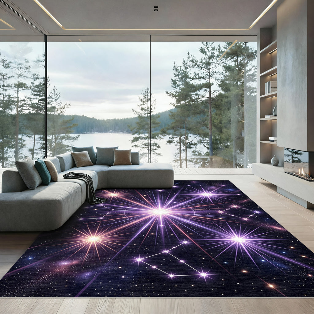 Cosmic Purple Starburst Constellation Rug