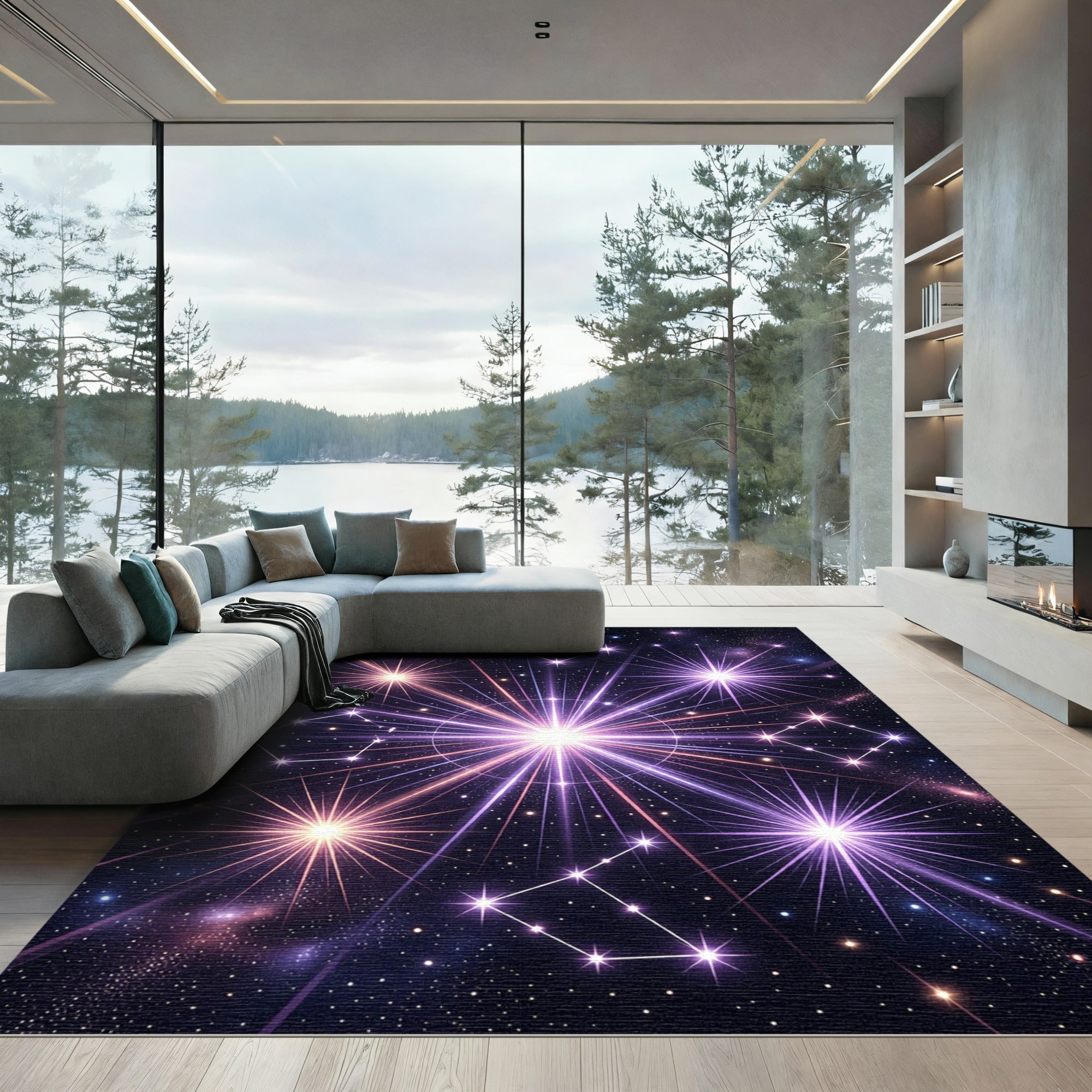 Cosmic Purple Starburst Constellation Rug