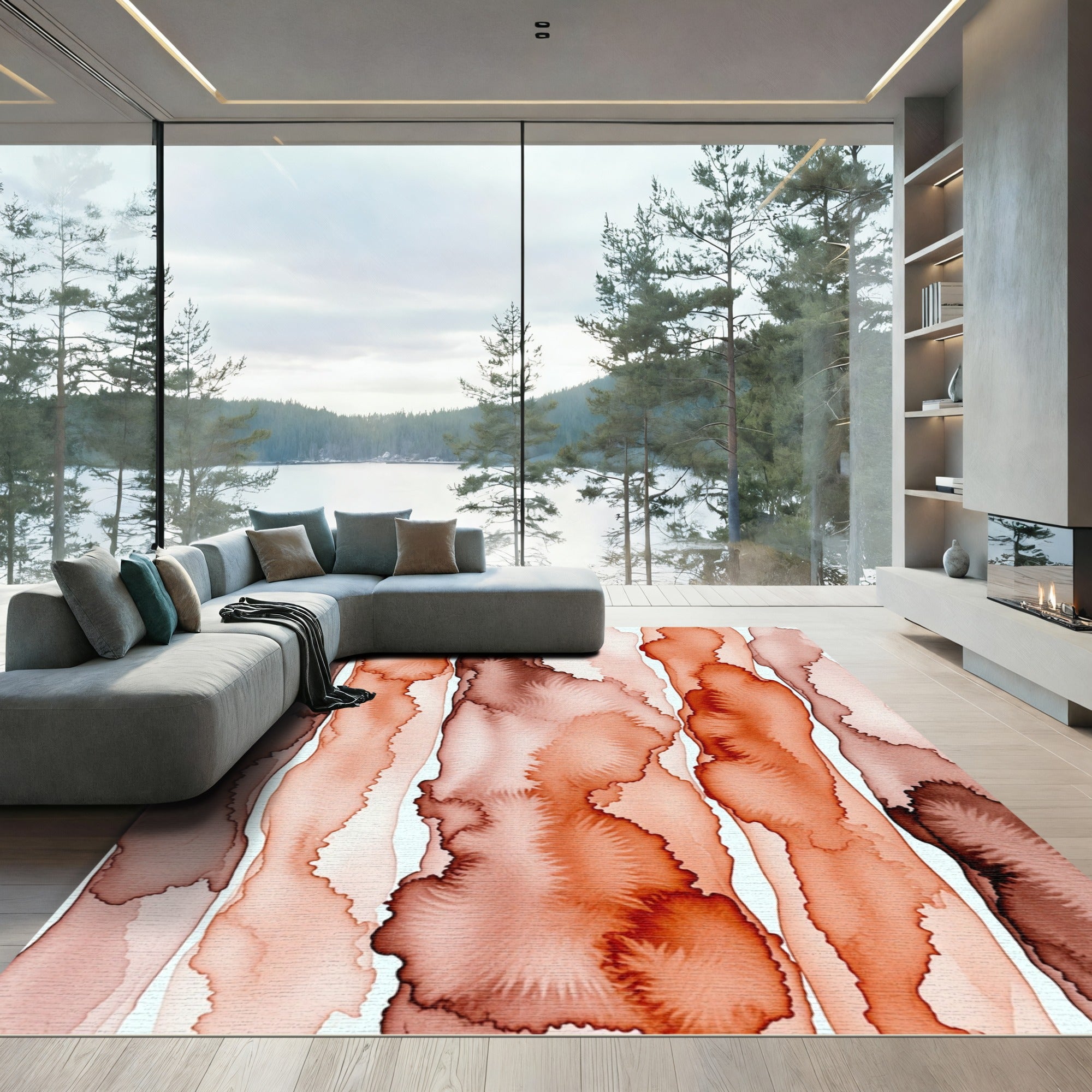 Rust Colored Watercolor Vertical Streaks Rug