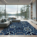 Geometric Indigo Blue Interlocking Tile Rug