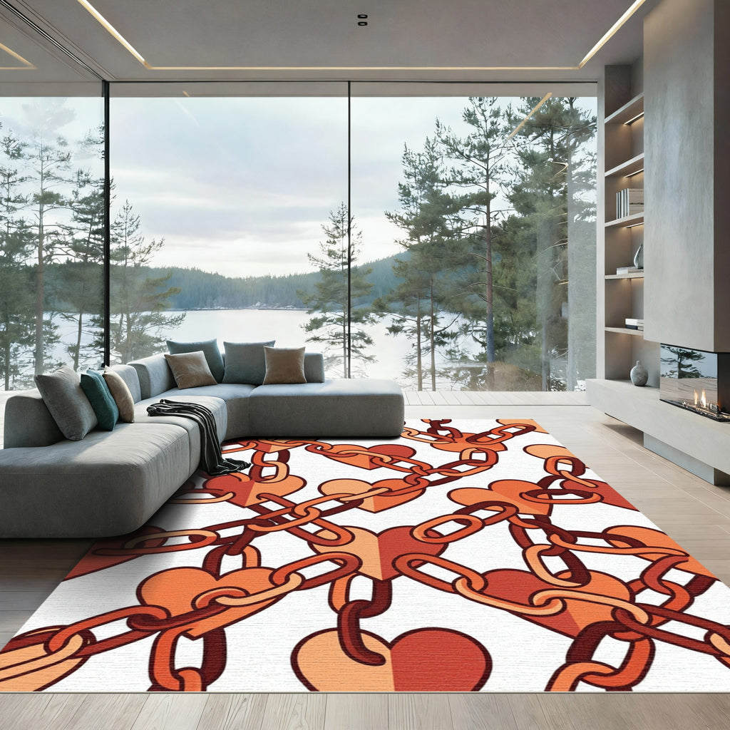 Terracotta Linked Heart Chain Graphic Rug
