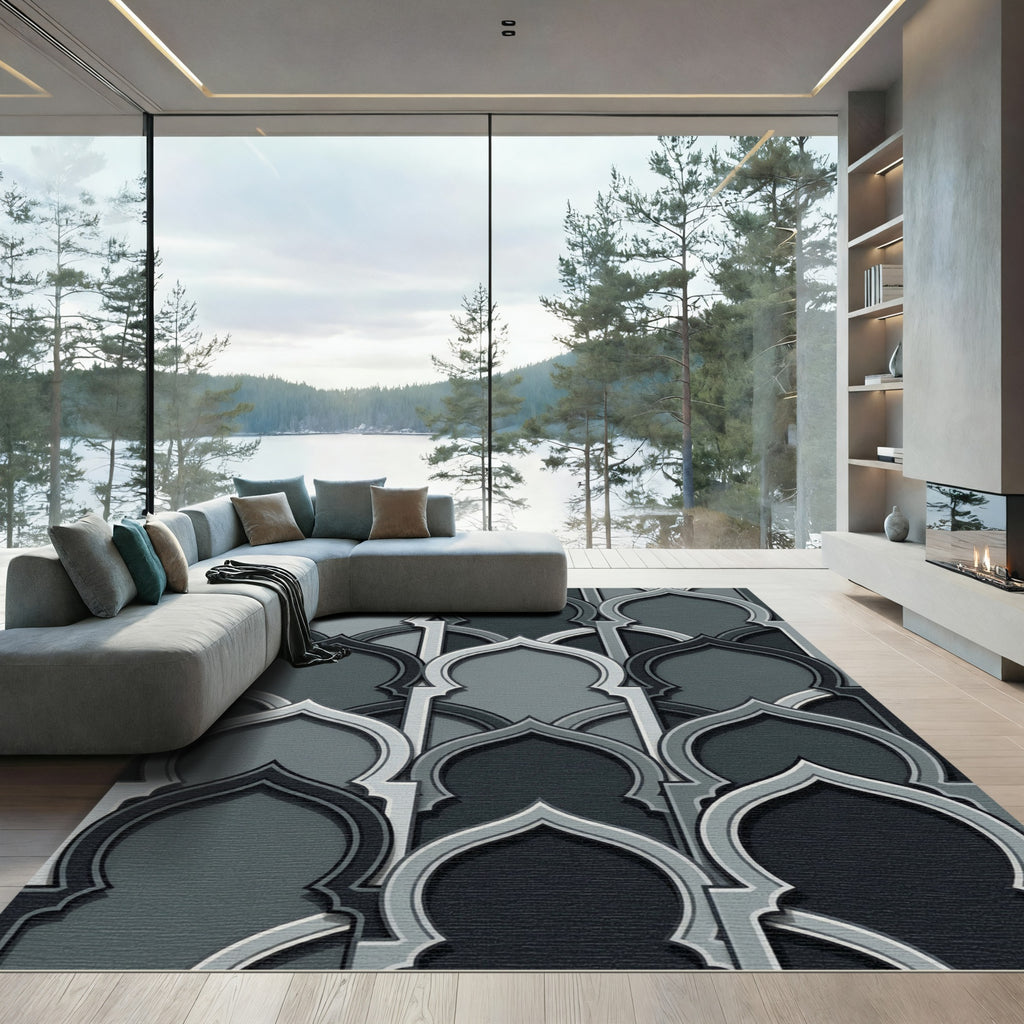 Monochromatic Arabesque Archway Pattern Rug