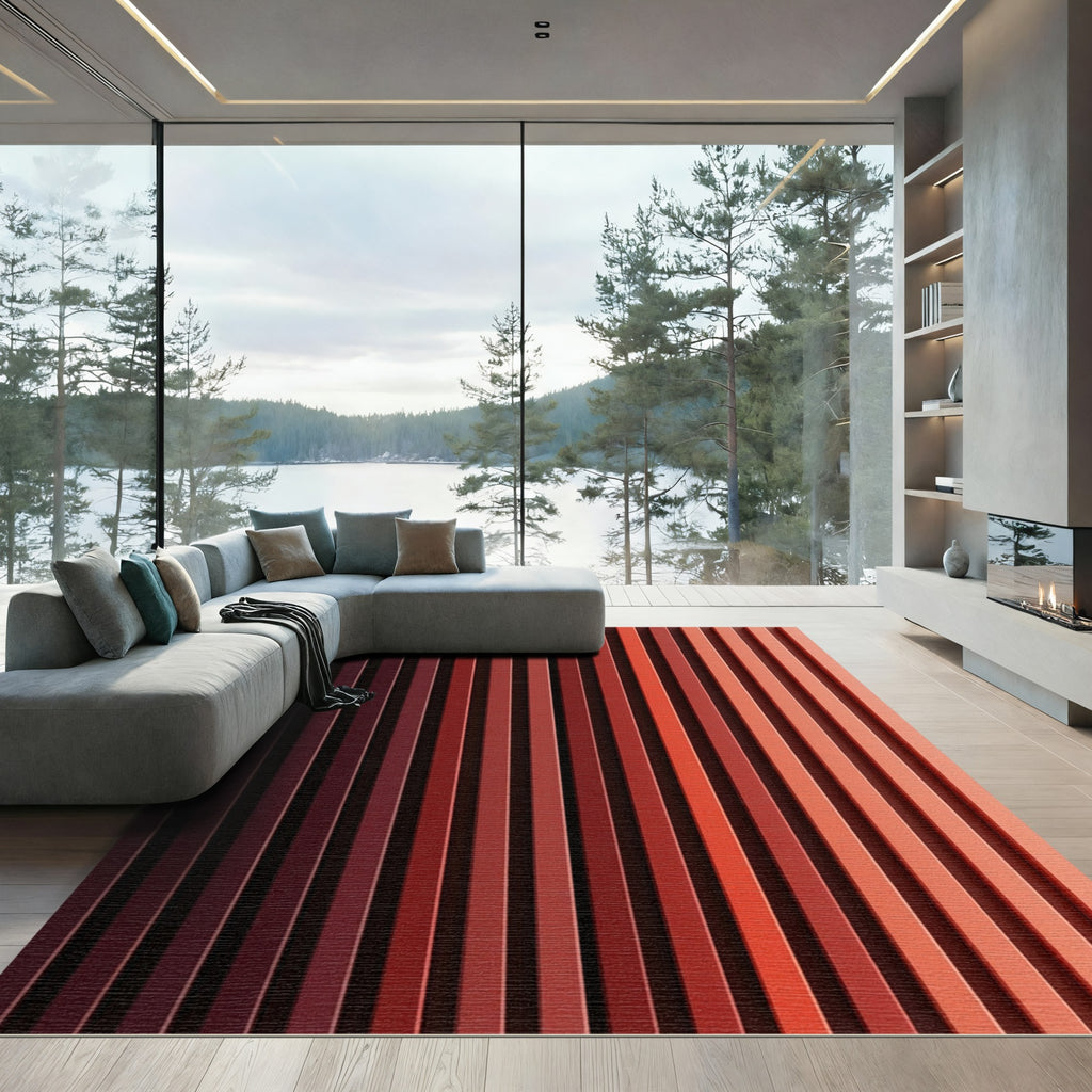 Crimson Graduated Vertical Stripe Rug