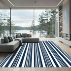 Classic Navy White Vertical Stripes Rug