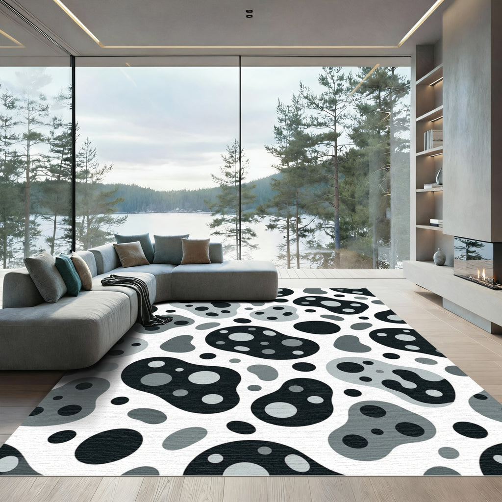 Monochrome Abstract Organic Polka Dot Rug