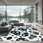 Monochrome Abstract Organic Polka Dot Rug