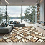 Sophisticated Beige Lattice Grid Check Rug