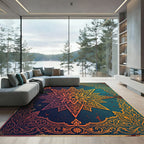 Gilded Octagram Mandala Deep Teal Ornate Rug