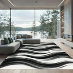 Monochrome Abstract Wavy Striped Art Rug