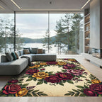 Lush Crimson and Gold Floral Wreath Rug